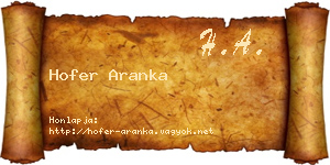 Hofer Aranka névjegykártya